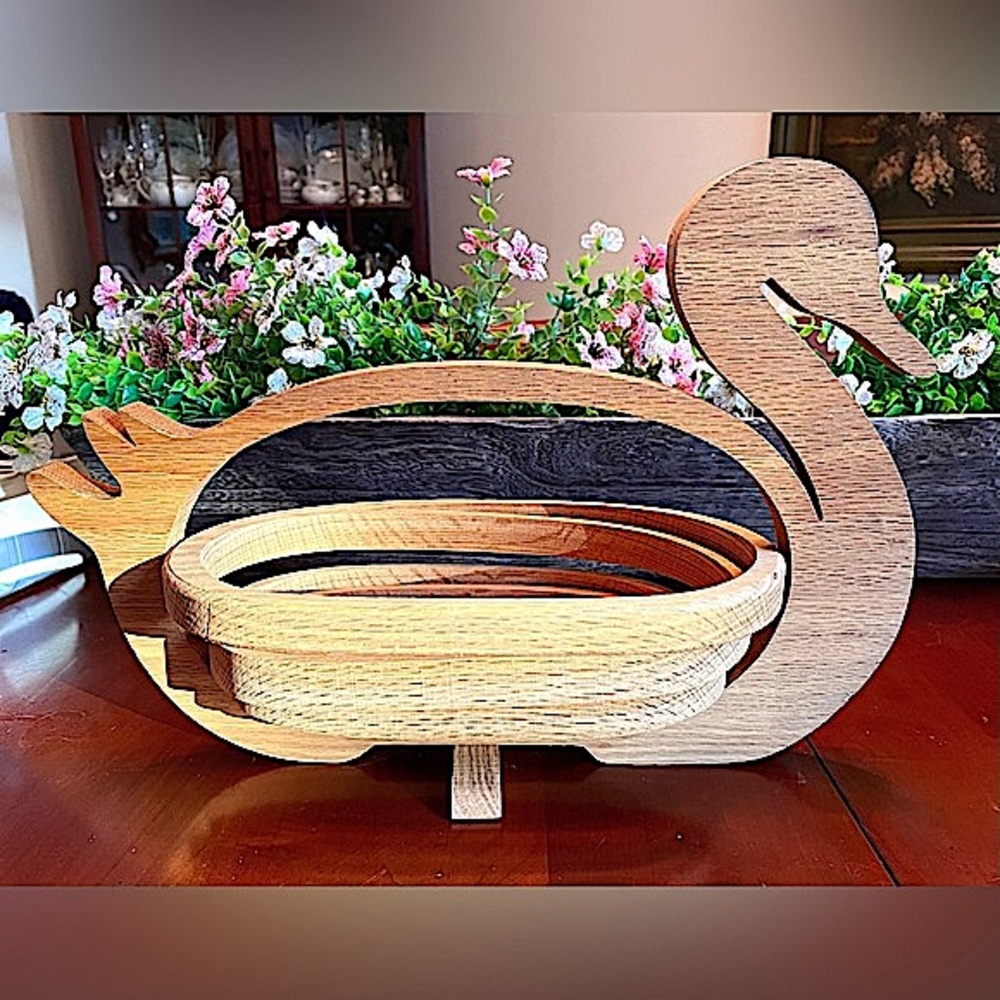 Amish Folk Art Artist John Keim hand crafted wooden accordion swan bowl